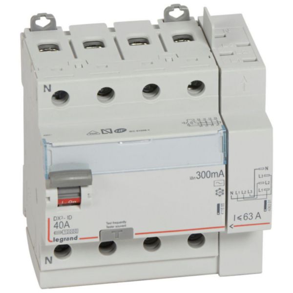 Interrupteur différentiel DX³-ID arrivée haut à vis et départ haut automatique - 4P 400V~ 40A typeAC 300mA - 5 modules: th_411654-LEGRAND-1000.jpg