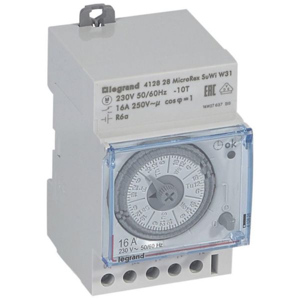 Interrupteur horaire analogique modulaire programmable automatique hebdomadaire - 1 sortie 16A 250V~ - 3 modules