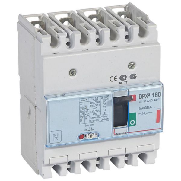 Disjoncteur magnétothermique DPX³160 pouvoir de coupure 36kA 400V~ - 4P - 25A