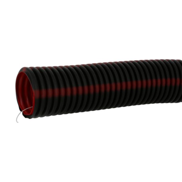 Conduit tube pour canalisation Ø75mm grande longueur avec tire-fils pour courants forts - noir à bandes rouges