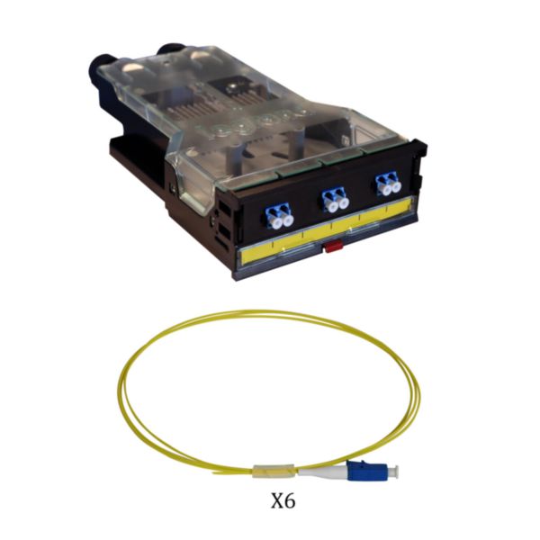 Cassette LCS³ fibre optique pré-équipée 1 bloc LC duplex pour 6 fibres monomode 9/125 μm