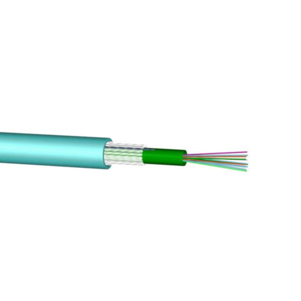Câble fibre optique LCS³ OM4 multimode 50/125µm 24 fibres intérieur/extérieur Euroclasse Cca - gaine aqua LSOH