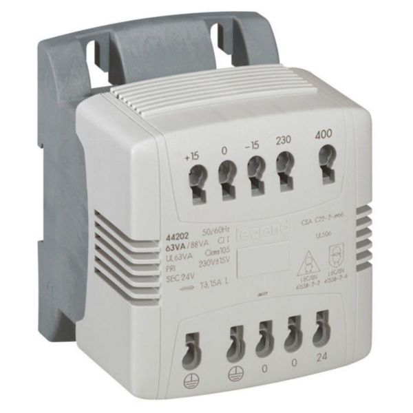 Transformateur de commande et sécurité à connexion automatique primaire 230V à 400V et secondaire 24V~ - 100VA: th_LG-044203-WEB-R.jpg