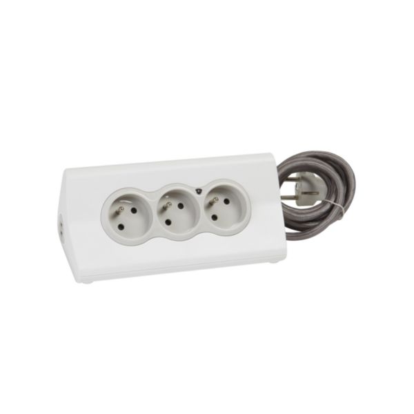 Rallonge multiprise avec 3 prises 2P+T , 2 prises USB Type-A , interrupteur , support tablette et cordon 1,5m - blanc et gris