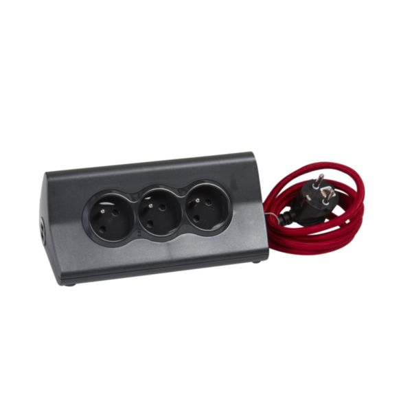 Rallonge multiprise avec 3 prises 2P+T , 2 prises USB Type-A , interrupteur , support tablette et cordon 1,5m - noir
