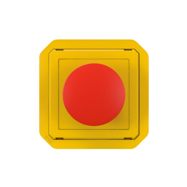 Coup de poing d'urgence poussoir à impulsion arrêt étanche Plexo IP55 avec enjoliveur jaune et bouton rouge: th_LG-069547L-WEB-F.jpg