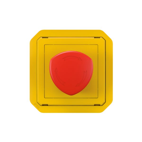 Coup de poing d'urgence poussoir déverrouillage 1/4 tour étanche Plexo IP55 avec enjoliveur jaune et bouton rouge: th_LG-069549L-WEB-F.jpg