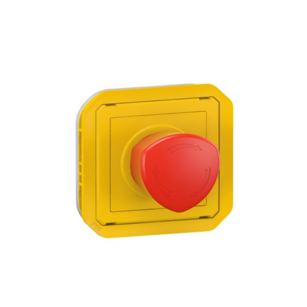 Coup de poing d'urgence poussoir déverrouillage 1/4 tour étanche Plexo IP55 avec enjoliveur jaune et bouton rouge: th_LG-069549L-WEB-R.jpg