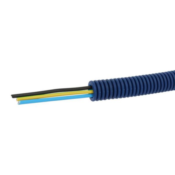 Conduit ICTA Chronofil® Ø16mm pour courant fort avec 3 conducteurs 1,5mm² bleu , noir et vert et jaune - RAL5010