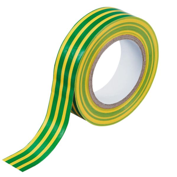 Ruban adhésif isolant - longueur 10m - largeur 15mm - vert/jaune