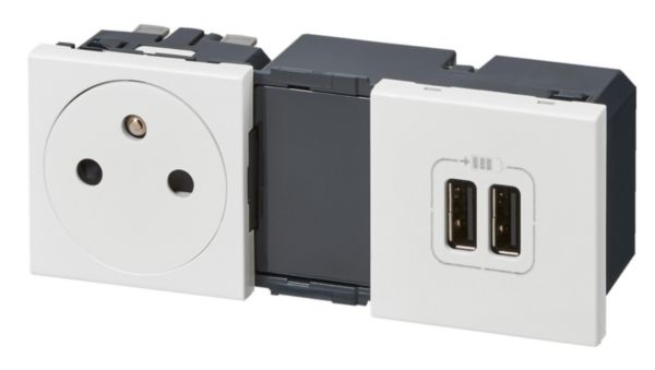 Prise de courant Surface + double chargeur USB Type-A Mosaic précâblée 5 modules - blanc:th_LG-099605-WEB-L.jpg