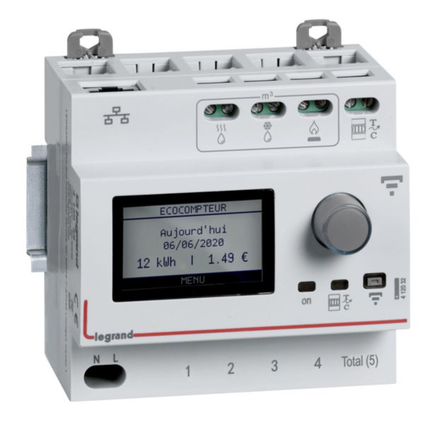 Ecocompteur connecté pour mesure consommations sur 5 postes 230V~ - 50/60Hz - 5 modules