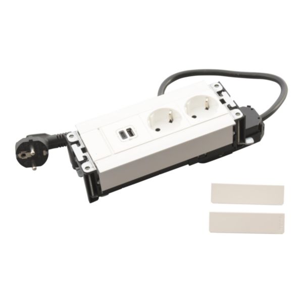 Incara Multilink horizontal 2 prises Schuko, 1 prise chargeur USB A+C 15W et 1 cordon de 2m avec fiche - blanc: th_LG-654780-WEB-R.jpg
