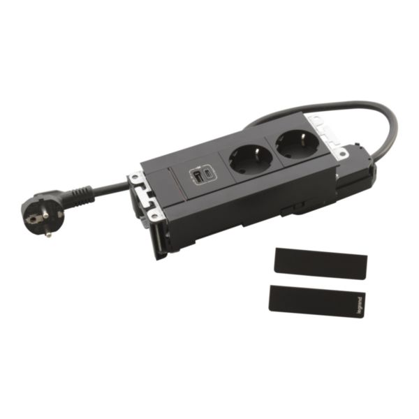 Incara Multilink horizontal 2 prises Schuko, 1 prise chargeur USB A+C 15W et 1 cordon de 2m avec fiche - noir: th_LG-654786-WEB-R.jpg