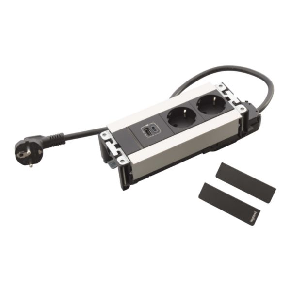Incara Multilink horizontal 2 prises Schuko, 1 prise chargeur USB A+C 15W et 1 cordon de 2m avec fiche - métal: th_LG-654790-WEB-R.jpg