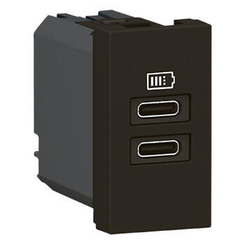 Chargeur 2 USB Type-C Mosaic 3A 15W pour boite de sol, bloc bureau et goulotte - 1 module noir mat