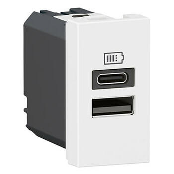 Chargeur USB Type-A+Type-C Mosaic 3A 15W pour boite de sol, bloc bureau et goulotte - 1 module blanc