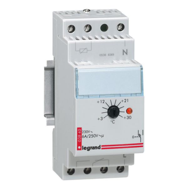 Thermostat modulaire d'ambiance de tableau avec réglage de 3°C à 30°C - 230V~ 50Hz à 60Hz - 2 modules