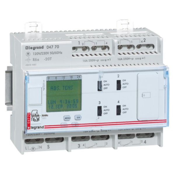 Interrupteur horaire digital modulaire programmable annuel - 4 sorties 16A 250V~