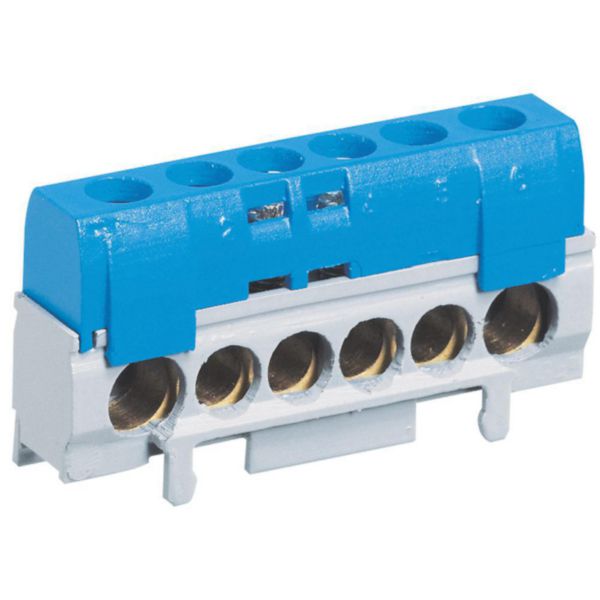 Bornier de répartition IP2X neutre - 1 connexion 10mm² à 35mm² - bleu - longueur 62mm