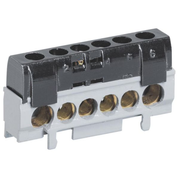 Bornier de répartition IP2X phase - 1 connexion 10mm² à 35mm² - noir - longueur 62mm