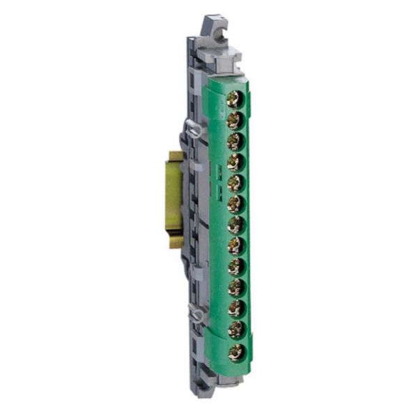 Bornier de terre IP2X- 12 bornes câble 1,5mm² à 16mm² + 1 câble 6mm² à 25mm² - vert - 113mm
