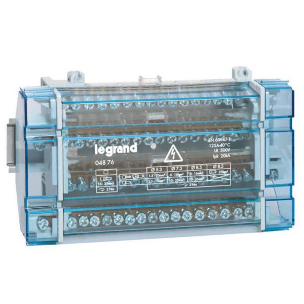 Répartiteur monobloc 4P à bornes 125A -17 connexions par barreau -10 modules DIN