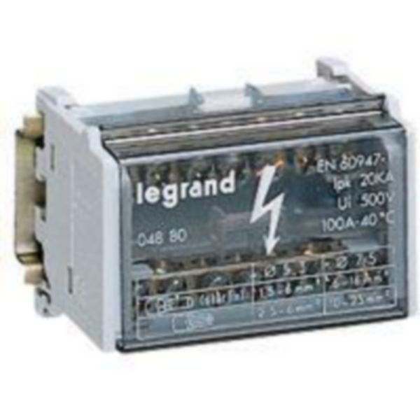 Répartiteur monobloc 2P à bornes 125A -15 connexions par barreau - 8 modules DIN