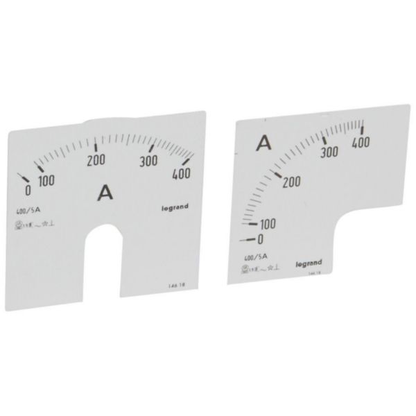 Cadrans de mesure pour ampèremètre analogique 0A à 400A - 1 cadran pour fût rond et 1 cadran pour fût carré