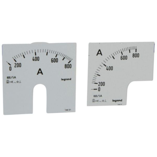 Cadrans de mesure pour ampèremètre analogique 0A à 800A - 1 cadran pour fût rond et 1 cadran pour fût carré