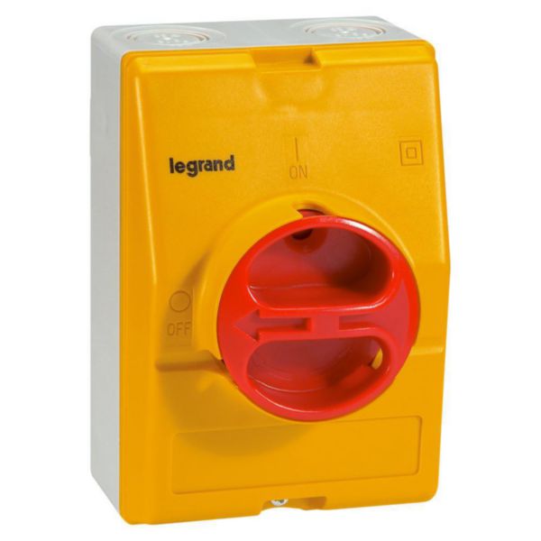 Boîtier vide pour interrupteur-sectionneur rotatif composable 3P et 4P 25A et 32A - jaune et rouge