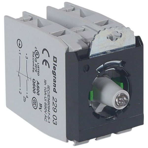 Sous-ensemble bloc pour tête lumineuse Osmoz à vis - 12V à 24V alternatif ou continu - 2 contacts NO/NF vert - Page 23