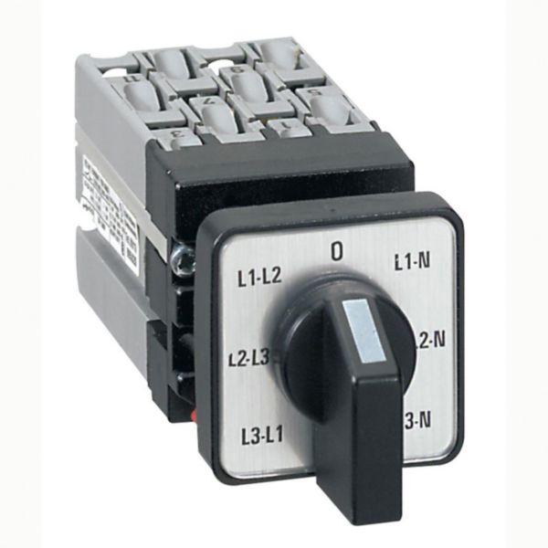 Mini commutateur à cames de mesure de voltmètre avec neutre - 6 contacts - fixation centrale Ø22 sur porte