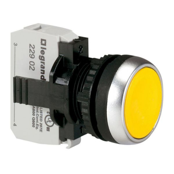 Bouton non lumineux à impulsion affleurant IP69 Osmoz complet - jaune