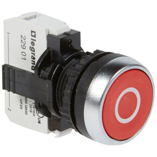 Bouton non lumineux à impulsion affleurant IP69 Osmoz complet - rouge marqué O