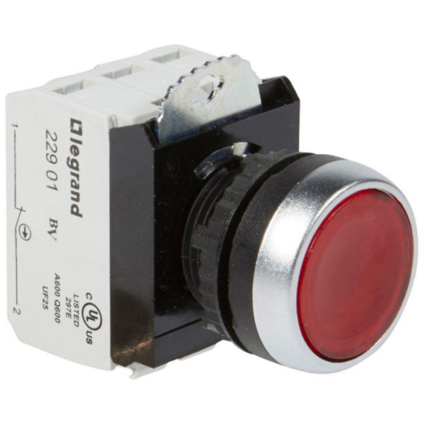Bouton lumineux à impulsion affleurant IP69 Osmoz complet - rouge - 12V à 24V alternatif ou continu