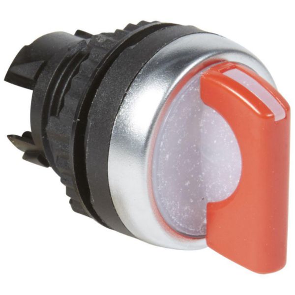 Bouton tournant lumineux à manette rouge IP69 Osmoz composable - 3 positions droite rappel au centre 45°