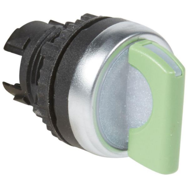Bouton tournant lumineux à manette verte IP69 Osmoz composable - 3 positions droite et gauche rappel au centre 45°