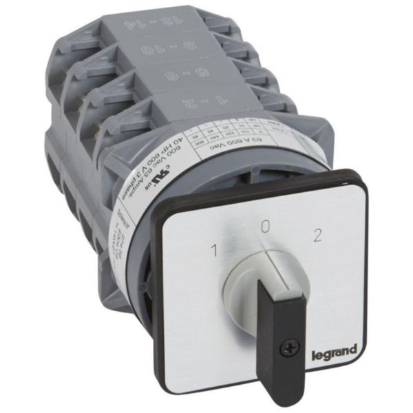 Commutateur à cames inverseur avec position arrêt 45° PR63 - 4P - 8 contacts - fixation par vis sur porte