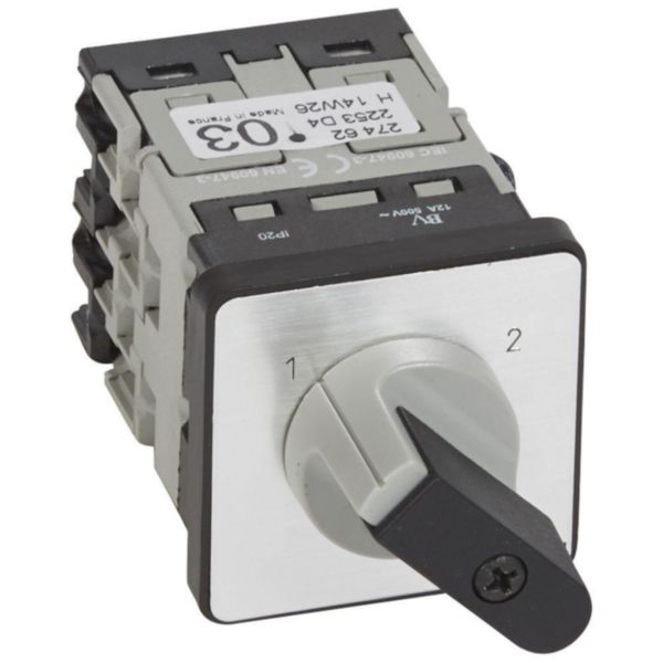 Commutateur à cames inverseur sans position arrêt PR12 - 3P - 6 contacts - fixation par vis sur porte