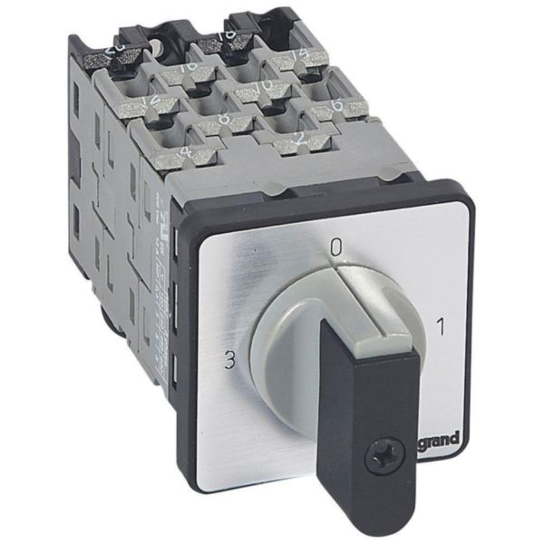 Commutateur à cames 3 directions avec position arrêt PR12 - 3P - 9 contacts - fixation par vis sur porte