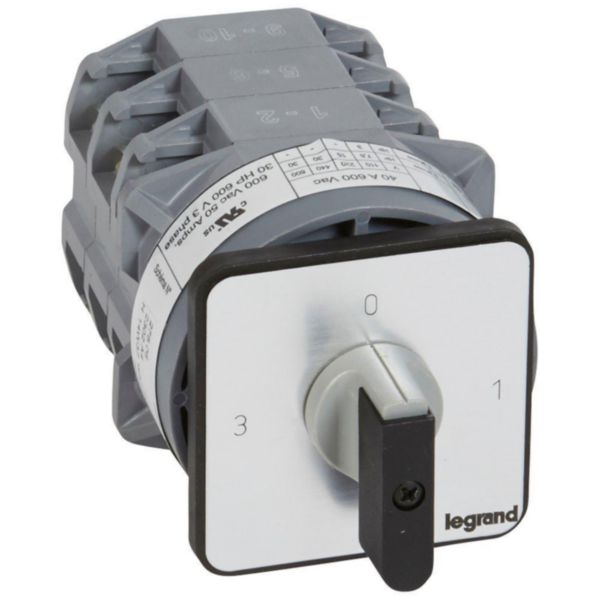 Commutateur à cames 3 directions avec position arrêt PR40 - 2P - 6 contacts - fixation par vis sur porte