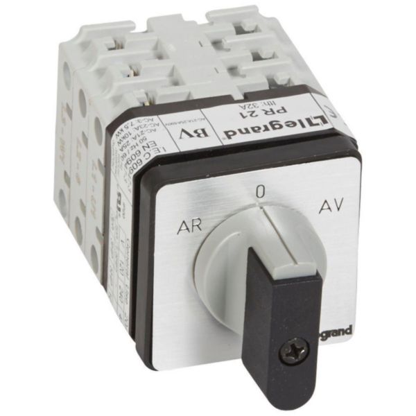 Commutateur à cames moteur triphasé inverseur 1 sens de marche 1 vitesse PR21 - 5 contacts - fixation par vis sur porte