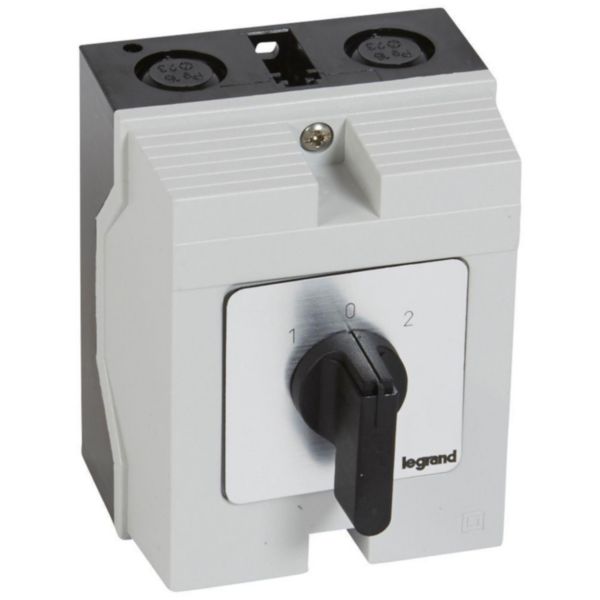 Commutateur à cames inverseur avec position arrêt 45° PR12 - 1P - 2 contacts - boîtier 96x120mm