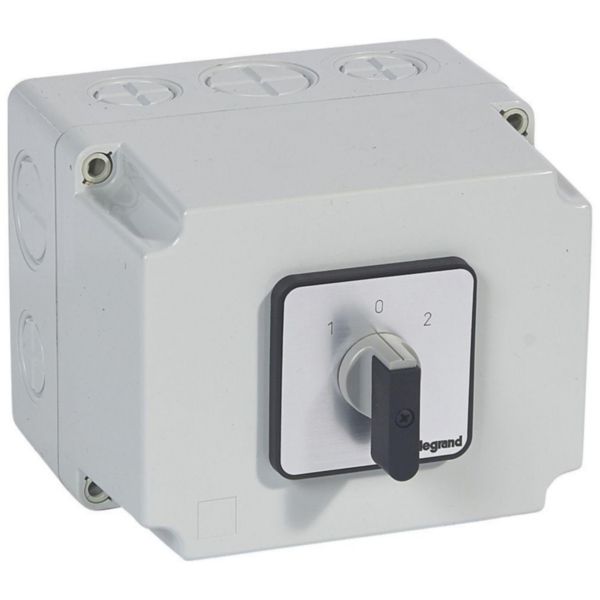 Commutateur à cames inverseur avec position arrêt 45° PR63 - 3P - 6 contacts - boîtier 135x70mm