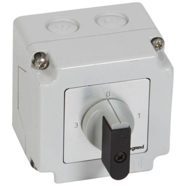 Commutateur à cames 3 directions avec position arrêt PR12 - 1P - 3 contacts - boîtier 76x76mm
