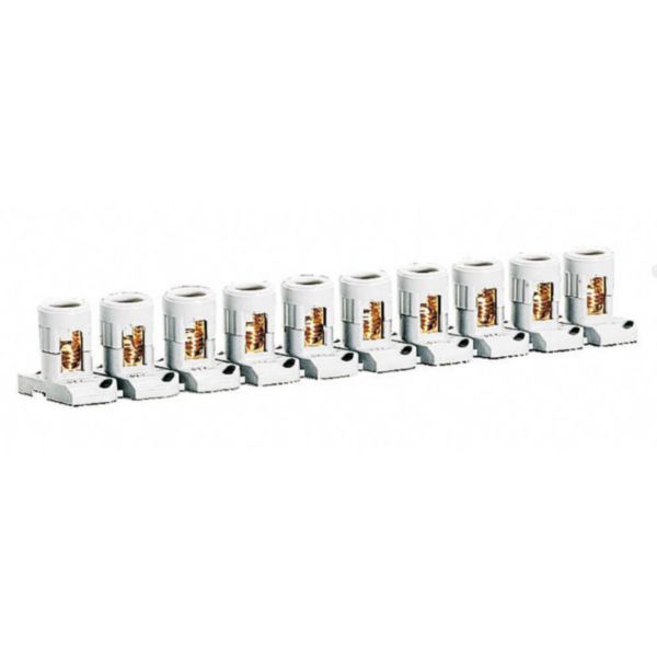 Barrette de 10 bornes séparables avec capacité par borne 2x25mm² et pas 21,5mm