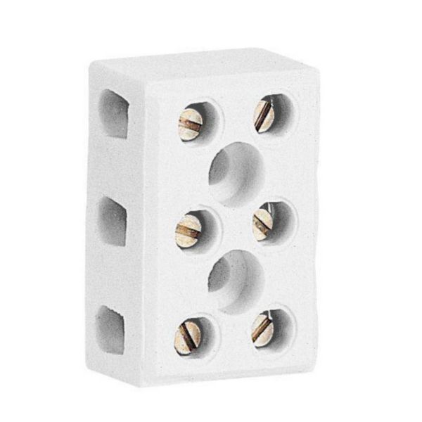 Bloc de jonction porcelaine - 3p - 2 trous de fixation