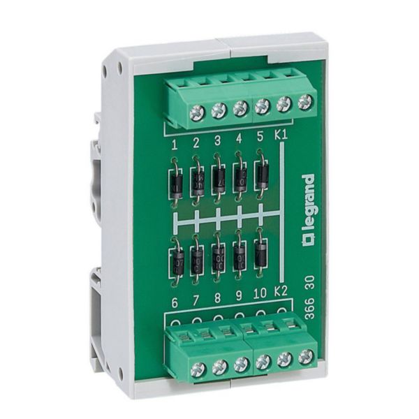 Module de 10 diodes cathode commune pour Osmoz - fixation sur rail symétrique ou asymétrique