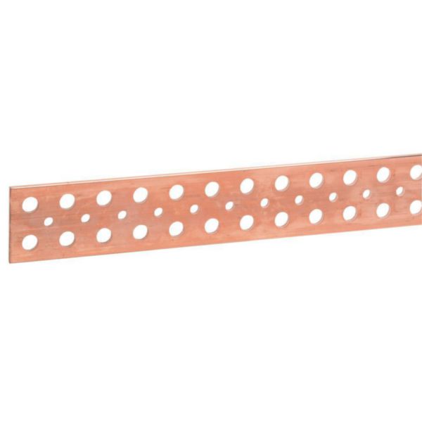 Barre cuivre plate rigide à trous lisses section 75x5mm - 950A ou 850A admissibles - longueur 1750mm